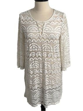 a.n.a  A New Approach Women's Lace Swimsuit Cover-up Dress, White, Size: L